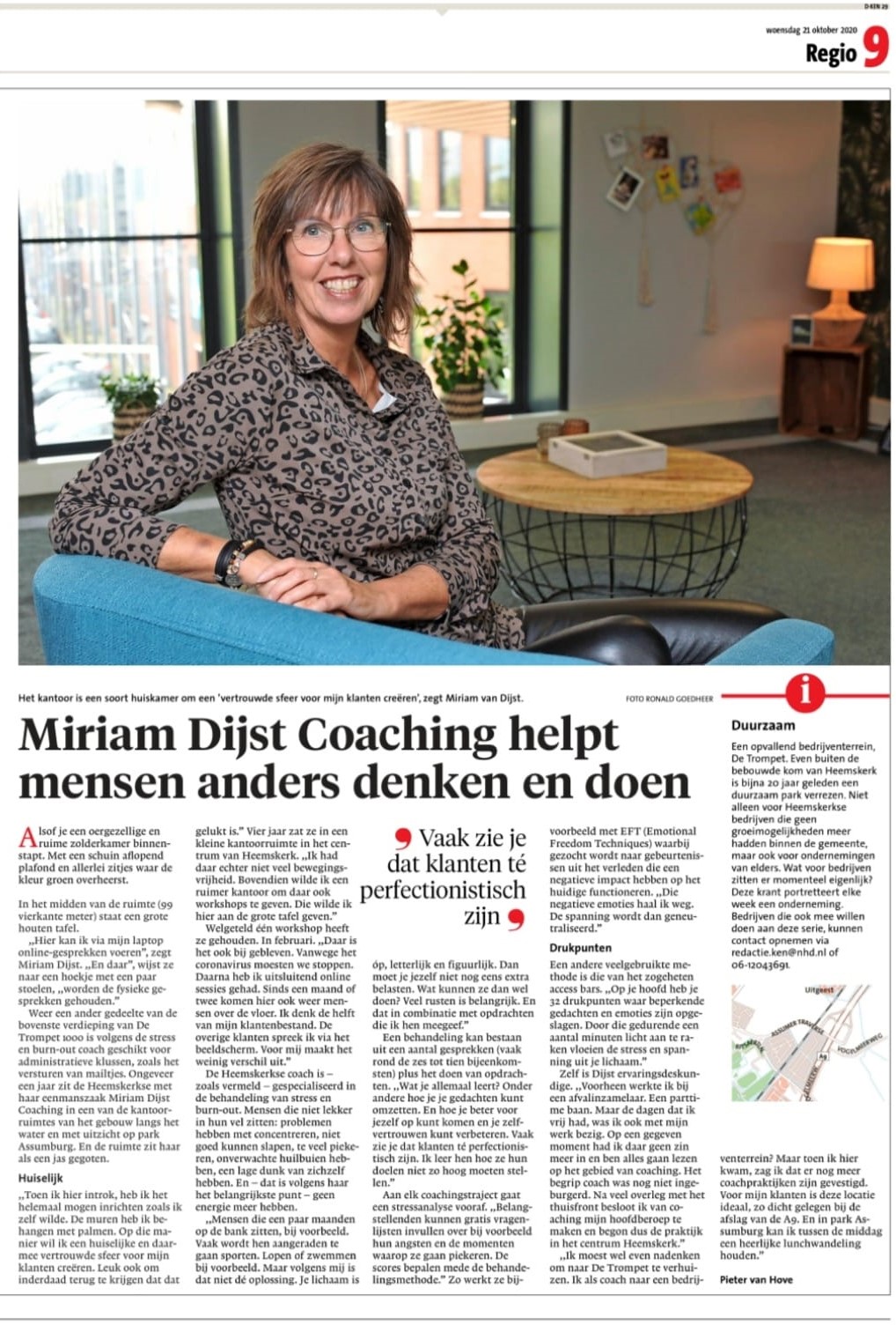 Miriam Dijst Coaching in Noordhollands Dagblad